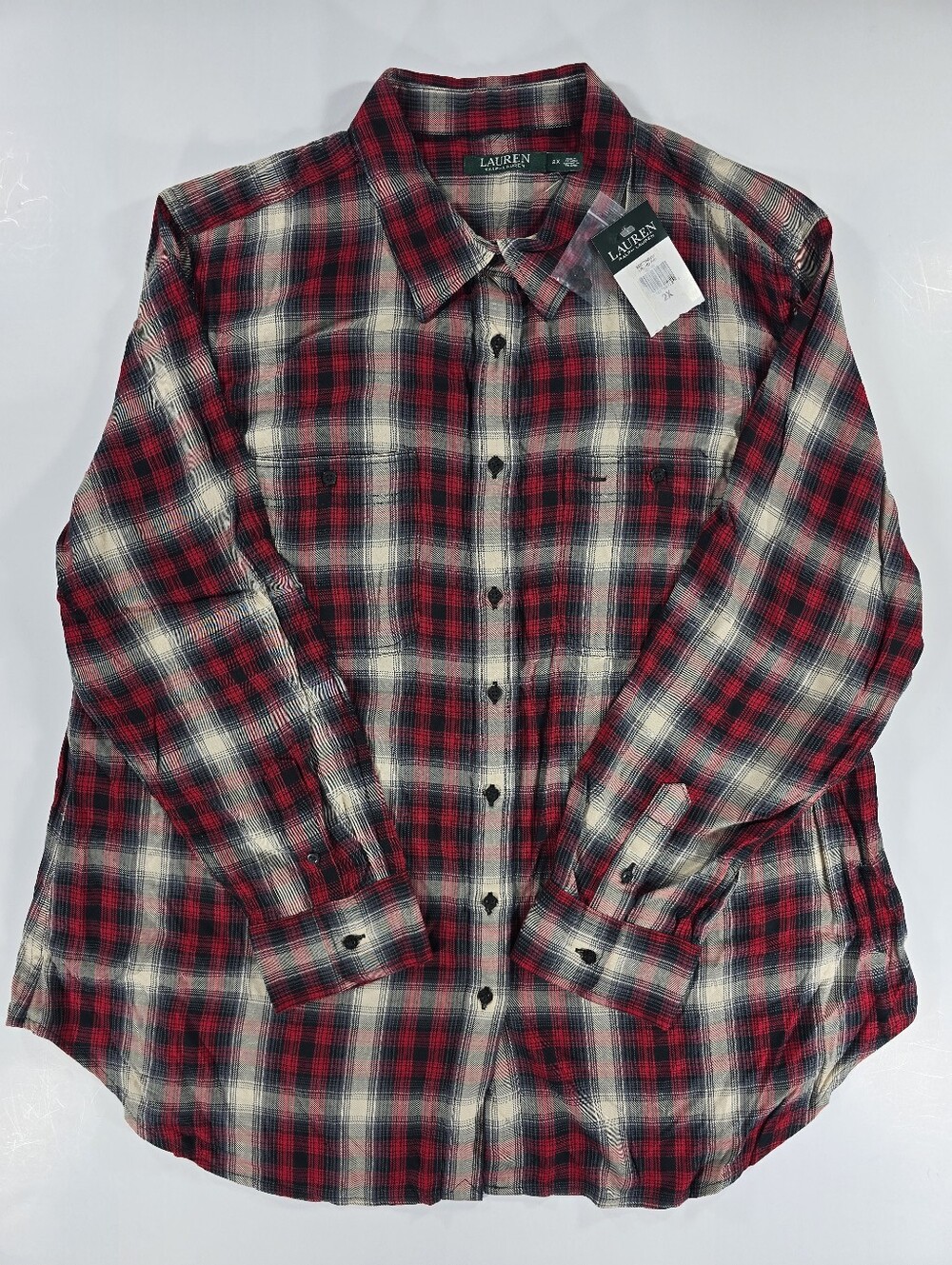 NEW Lauren Ralph Lauren Womens Holiday Plaid Button Down Shirt 2X NWT Christmas
